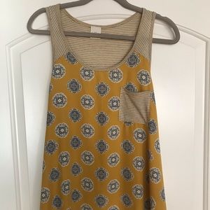 Kaileigh Mustard & blue mixed pattern Tank Top